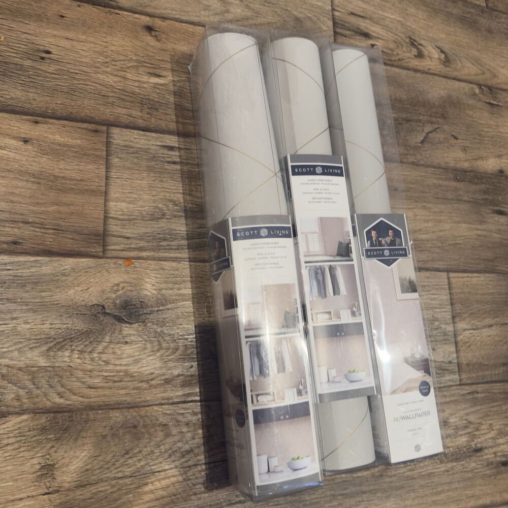 NEW 3 Wallpaper Self Adhesive Scott Living NuWallpaper Natural 20.5in X 18ft - Picture 6 of 11